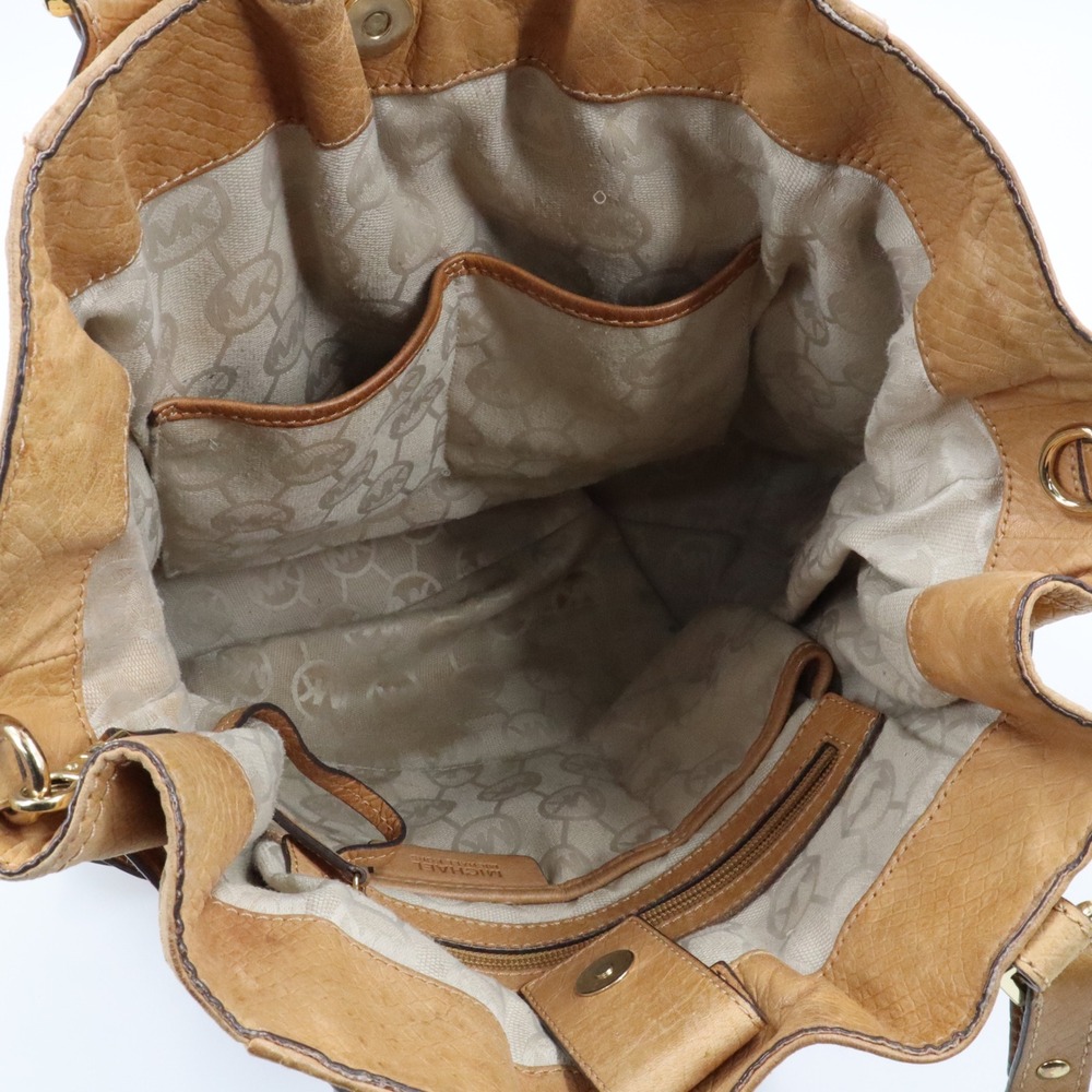 Michael Kors Tote Bag Large Tan Leather Python Embossed Gold Buckle Satchel - Picture 9 of 13